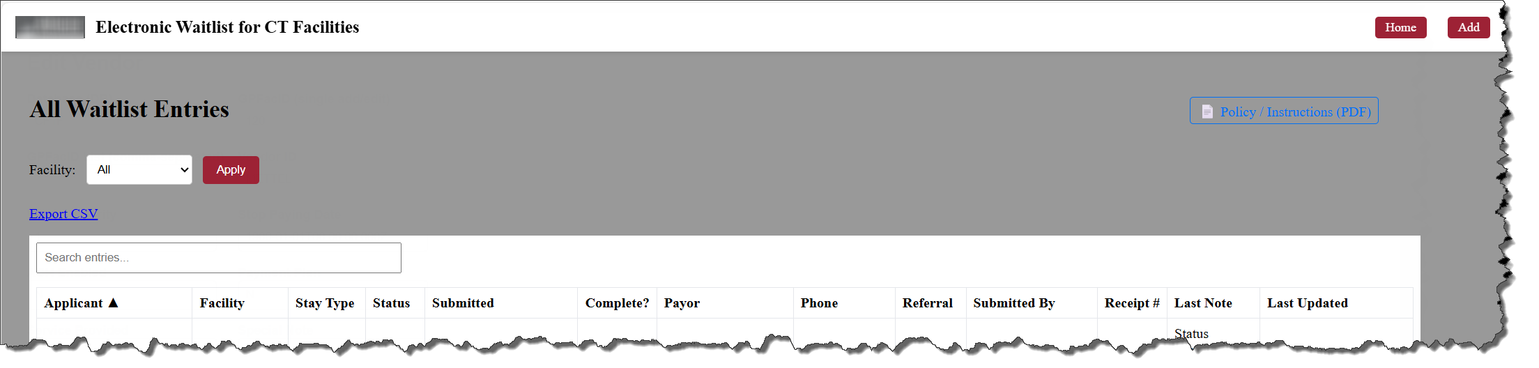 Electronic Waitlist web app screenshot